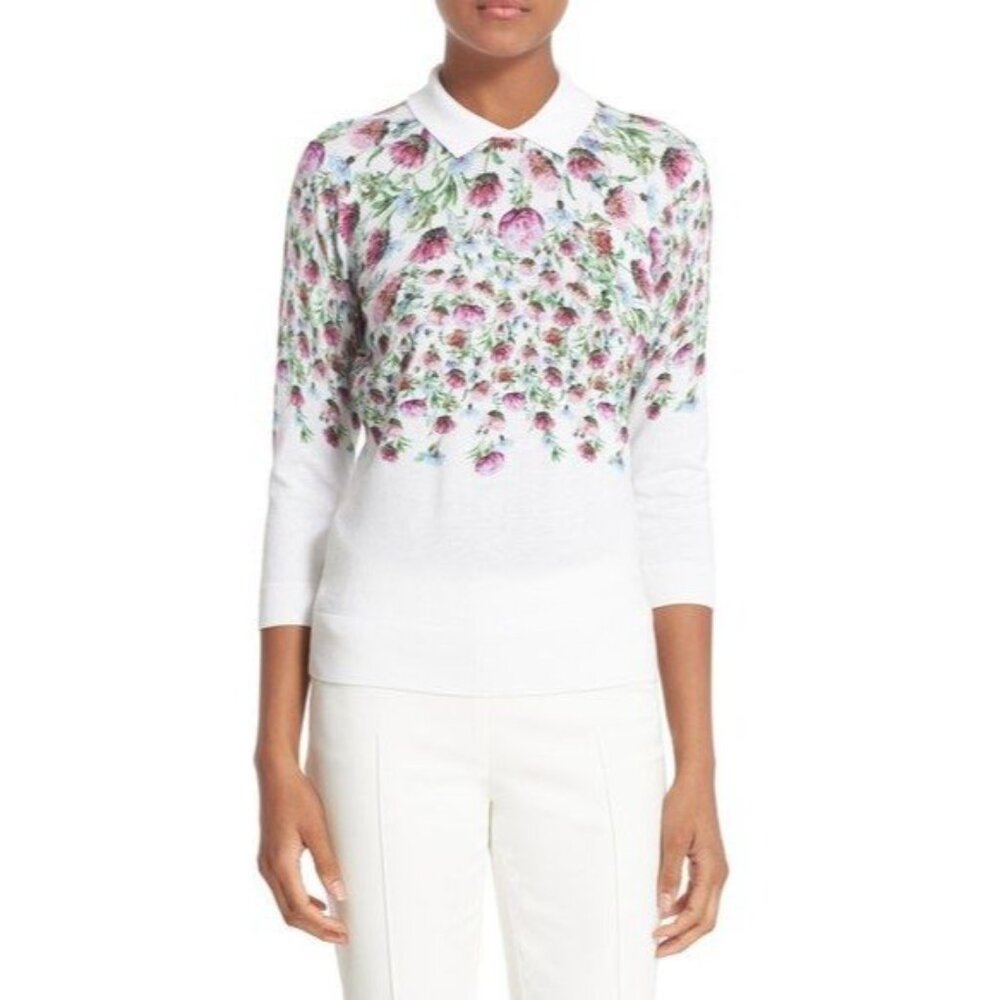SUPER CUTE Ted Baker 'Karn' Thistle Floral Sweater - Purple and Green on White